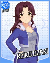  artist_request breasts brown_eyes brown_hair character_name collarbone commentary_request female fur_trim hand_on_own_hip idolmaster idolmaster_cinderella_girls idolmaster_dearly_stars long_hair looking_at_viewer official_art ozaki_reiko smile 