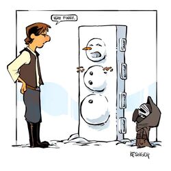  1boy angry bill_watterson_(style) boots brown_hair calvin_&amp;_hobbes cape carrot cryogenic_pod english_text first_order han_solo helmet hood hoth kylo_ren lolicon mask parody science_fiction signature snow snowman spoilers star_wars star_wars:_the_force_awakens starkiller_base style_parody toon_(style) 