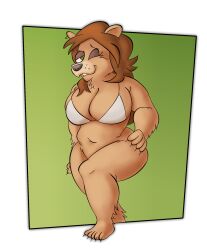  5_toes amanda_ravage anthro barefoot bbqnboots40 bear belly big_breasts breasts brown_bear brown_hair claws feet female green_eyes grizzly_bear hair hand_on_hip hi_res long_hair looking_at_viewer mammal one_eye_closed overweight plantigrade shaded simple_background slightly_chubby smile smiling_at_viewer smirk smirking_at_viewer soft_shading solo thick_thighs toes ursine wide_hips wink winking_at_viewer 