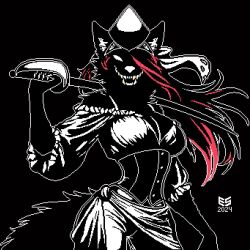  2024 anthro bottomwear breasts canid canine clothing corset ezeeshady female lingerie mammal melee_weapon pants solo sword tail topwear weapon 