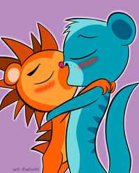  better_version_at_source blue_body blue_fur blush caluriri eulipotyphlan fur hasbro hedgehog herpestid kissing littlest_pet_shop littlest_pet_shop_(2012) male male/male mammal mongoose orange_body orange_fur pink_nose russell_ferguson sunil_nevla 