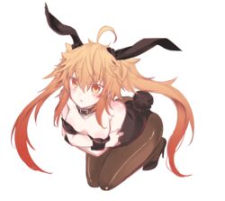  ahoge animal_ears bare_shoulders blonde_hair breasts bunny_suit cleavage collar fate/grand_order fate_(series) female full_body kneeling long_hair medium_breasts open_mouth pantyhose shoes sita_(fate/grand_order) solo tail twintails yellow_eyes 