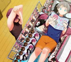  2boys bad_id bad_pixiv_id bed blue_eyes bunk_bed fourth_wall free! from_above fudanshi grey_hair highres male_focus matsuoka_rin merchandise mole mole_under_eye multiple_boys narita_ex nitori_aiichirou photoshop_(medium) red_hair 