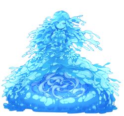  arms_at_sides bad_id bad_pixiv_id blue_eyes blue_hair blue_skin blue_theme breasts colored_skin female frfr full_body looking_at_viewer monster_girl original simple_background slime_girl small_breasts solo white_background 