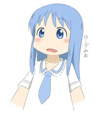  alternate_hairstyle blue_eyes blue_hair blush female long_hair naganohara_mio nichijou open_mouth solo tomboo white_background 