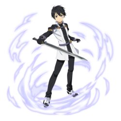  1boy augma black_eyes black_gloves black_hair black_pants closed_mouth energy frown full_body gloves hair_between_eyes highres holding holding_sword holding_weapon kirito looking_at_viewer male_focus non-web_source official_art pants solo standing sword sword_art_online sword_art_online_the_movie:_ordinal_scale transparent_background weapon 