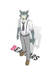  2020 2:3 anthro beastars canid canine canis clothed clothing fur grey_body grey_fur hi_res legoshi_(beastars) male mammal rain-yatsu simple_background solo text wolf 