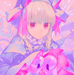  bad_id bad_twitter_id black_bow black_dress black_headwear bow braid commentary dress fate/extra fate/extra_ccc fate/grand_order fate_(series) female hat highres long_hair nursery_rhyme_(fate) purple_eyes ribbon semi_(p-poco) symbol-only_commentary twin_braids very_long_hair white_hair 