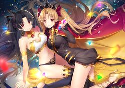  2girls black_hair blonde_hair breasts cleavage ereshkigal_(fate/grand_order) fate/grand_order fate_(series) ishtar_(fate/grand_order) kagachi_saku long_hair navel thighhighs 