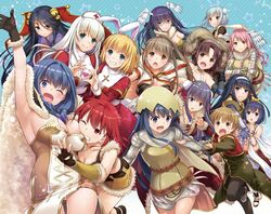  1boy 6+girls alchemist_(ragnarok_online) animal_ears armpits assassin_(ragnarok_online) bad_id bad_twitter_id bell black_hair blonde_hair blue_eyes blue_hair brown_hair cape cross crusader_(ragnarok_online) fake_horns glasses gloves green_eyes hair_bell hair_ornament hat heart helmet high_priest_(ragnarok_online) high_wizard_(ragnarok_online) horned_helmet horns knight_(ragnarok_online) light_blush long_hair monk_(ragnarok_online) multiple_girls nakajima_yuka nurse_cap one_eye_closed pink_hair priest_(ragnarok_online) rabbit_ears ragnarok_online red_eyes red_hair rogue_(ragnarok_online) short_hair sleeveless smile sniper_(ragnarok_online) sohee whitesmith_(ragnarok_online) winged_helmet 