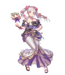  anbe_yoshirou bare_shoulders breasts bridal_gauntlets brown_eyes cleavage closed_mouth collarbone dress female fire_emblem fire_emblem_awakening fire_emblem_heroes floating floating_object flower full_body hair_flower hair_ornament highres long_dress long_hair looking_away medium_breasts mermaid_dress non-web_source official_alternate_costume official_art robin_(female)_(fire_emblem) robin_(female)_(valentine)_(fire_emblem) robin_(fire_emblem) sleeveless sleeveless_dress smile solo transparent_background twintails white_hair wreath 