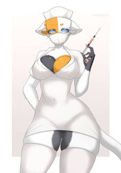  anthro clothing delilah_delcat domestic_cat felid feline felis female fur legwear mammal metalkrot multicolored_body multicolored_fur nurse_clothing nurse_uniform solo thigh_highs underwear uniform 