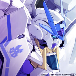  blue_eyes commentary_request copyright_name ebikawa_kanetake emblem english_text episode_number group_name gundam gundam_00_sky gundam_00_sky_moebius gundam_build_divers gundam_build_divers_re:rise highres insignia logo mecha no_humans official_art robot science_fiction signature upper_body v-fin 