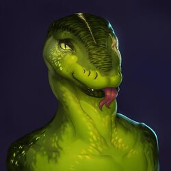  1:1 ambiguous_gender anthro green_body green_eyes green_scales headshot_portrait hi_res icon lizard looking_at_viewer monian portrait reptile scales scalie smile solo tongue 