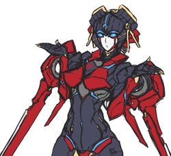  autobot axelneko black_hair blue_eyes breasts colored_nails cybertronian female gesture hair hasbro humanoid living_machine long_nails machine makeup nails navel not_furry robot shrug simple_background solo takara_tomy transformers white_background windblade wings 