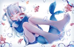  animal_costume animal_ears animal_hood barefoot bloop_(gawr_gura) blue_eyes blue_hair blue_hoodie blunt_bangs blurry blurry_foreground cat_ears clownfish coral depth_of_field feet female fins fish fish_tail full_body fuxiyu gawr_gura gawr_gura_(1st_costume) hair_ornament highres hololive hololive_english hood hoodie legs long_hair looking_at_viewer multicolored_hair panties shark_costume shark_girl shark_hair_ornament shark_hood shark_print shark_tail sharp_teeth sidelocks soles streaked_hair tail teeth toes tropical_fish two_side_up underwater underwear virtual_youtuber white_hair 