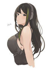  artist_name breasts brown_eyes brown_hair brown_sweater_vest closed_mouth cropped_torso female from_side girls&#039;_frontline headphones highres long_hair looking_at_viewer m4a1_(girls&#039;_frontline) medium_breasts multicolored_hair profile sideboob solo streaked_hair sutekina_awa sweater_vest upper_body white_background 