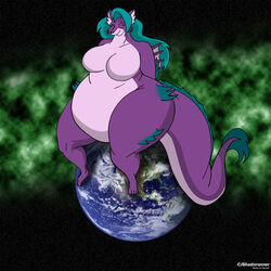  1:1 anthro aquatic_dragon breasts chrisandcompany detailed_background dragon earth featureless_breasts female green_hair hair jewish_mythology leviathan macro marine micky_(mickykitsune) mythological_creature mythological_marine mythological_scalie mythology nude obese obese_anthro obese_female overweight overweight_anthro overweight_female planet scalie sitting_on_planet solo space terra_macro 