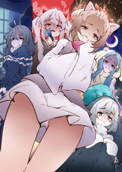  5girls animahakim animal_ears ash_blossom_&amp;_joyous_spring black_dress black_eyes black_hair blue_hair breasts brown_eyes commentary cowboy_shot demon_girl dog_ears dog_girl dress duel_monster english_commentary gesugao ghost_belle_&amp;_haunted_mansion ghost_mourner_&amp;_moonlit_chill ghost_ogre_&amp;_snow_rabbit ghost_sister_&amp;_spooky_dogwood gothic_lolita grey_hair hood hoodie horns lolita_fashion long_hair medium_hair multiple_girls nun oni oni_horns panties pantyshot pointy_ears red_eyes robe short_hair small_breasts smug troll_face twintails underwear white_hair yellow_eyes yu-gi-oh! 