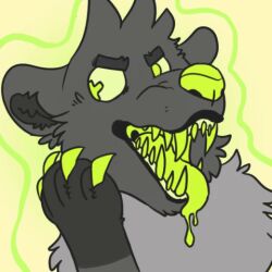  2019 ambiguous_gender animated anthro bear blinking bodily_fluids claws colored_saliva dripping_tongue eyebrows flat_colors frame_by_frame fur green_background green_claws green_eyes green_nose green_saliva green_teeth green_tongue grey_body grey_eyebrows grey_fur grey_inner_ear handpaw head_tuft icon jaspering loop low_res mammal paws saliva simple_background snout solo teeth tongue tongue_out tuft unusual_bodily_fluids unusual_saliva x_pupils 