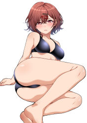  absurdres ass black_bra black_panties blush bra breasts brown_eyes brown_hair closed_mouth female hair_ornament hairclip highres higuchi_madoka idolmaster idolmaster_shiny_colors kobaji looking_at_viewer medium_breasts mole mole_under_eye panties short_hair underwear underwear_only white_background 