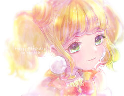  ap_(pixiv74197750) blonde_hair character_name choker closed_mouth cure_sparkle earrings female green_eyes hair_bun happy_birthday healin&#039;_good_precure highres hiramitsu_hinata jewelry long_hair portrait precure single_hair_bun solo twintails yellow_choker 