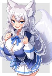  animal_ear_fluff animal_ears blue_eyes blue_skirt cowboy_shot female highres indie_virtual_youtuber looking_at_viewer lumi_(merryweather) oerba_yun_fang plan_(planhaplalan) skirt smile solo tail virtual_youtuber white_hair wolf_ears wolf_girl wolf_tail 