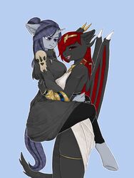  3:4 anthro black_body dragon duo equid equine female female/female hasbro hi_res horse hug hybrid liss_fourtea mammal my_little_pony mythological_creature mythological_scalie mythology pony scalie tail 