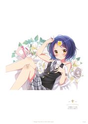  absurdres artist_name bandaid bandaid_on_knee bandaid_on_leg black_vest blue_hair blush closed_mouth collarbone collared_shirt dress female flower flower_request frown gochuumon_wa_usagi_desu_ka? grey_necktie grey_skirt hair_flower hair_ornament highres jouga_maya koi_(koisan) miniskirt necktie non-web_source official_art page_number parted_bangs plaid plaid_necktie plaid_skirt school_uniform shirt short_dress short_hair sitting skirt sleeveless sleeveless_dress solo spaghetti_strap sundress tedeza_rize&#039;s_school_uniform vest white_dress white_flower white_shirt wing_collar yellow_eyes yellow_flower 