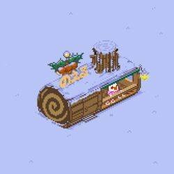  1boy animated animated bird chibi chimney isometric lantern log looping_animation pixel_art real_life reindeer sack santa_claus sleigh snow snowing translation_request wanpaku_pixels yule_log_(cake) 