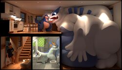  3d_(artwork) absurd_res ambiguous_gender anthro appliance armor bag bathroom belly blue_belly blue_body breasts clothed clothing colored container countershade_face countershade_tail countershade_torso countershading cupboard delivery_(commerce) dezil_(tooeks) digital_media_(artwork) door doorknob doorway dragon drawer eating english_text eyewear feeding feet female floor floorboards food food_delivery furniture generation_2_pokemon goggles group headgear headwear helmet hi_res inside kitchen lamp legendary_pokemon legendz lugia lying macro mirror morbidly_obese mythological_creature mythological_scalie mythology nintendo nude obese on_front open_mouth overweight pizza pizza_box pizza_delivery pokemon pokemon_(species) red_body scalie shaded shiron shirt shower shower_head sink sitting size_difference stairs standing stove striped_body striped_legs stripes tail tan_body text tile tile_floor tile_wall toilet tongue tooeks topwear towel wall_(structure) white_body white_ceiling white_floor white_wall window wood wood_floor 