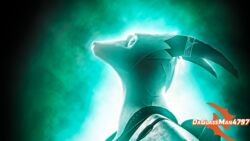  16:9 anthro aquarius_(petruz) armor closed_eyes closed_frown daglassman4797 hi_res horn horned_humanoid humanoid lizard looking_up male mouth_closed reptile scalie simple_background solo teal_background white_body widescreen 