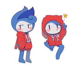  ambiguous_gender animal_humanoid blue_body blush blush_stickers clothing haerang-e hi_res hoodie humanoid hyeing02 marine marine_humanoid red_clothing red_hoodie red_topwear sea_creature solo star tagme thin_calves thin_legs thin_thighs topwear 