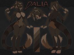  anthro cat_tail dalia_(kyjaanka) design_sheet domestic_cat felid feline felis female fluffy hi_res hybrid kyjaanka long_tongue mammal model_sheet natural solo tail tongue 