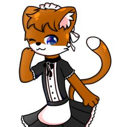  1:1 anthro blue_eyes brown_body brown_fur clothing dcat07 dekto_cat(oc) domestic_cat felid feline felis fur humanoid magenta_background maid_uniform male mammal solo uniform white_body white_fur 