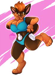  2018 animate_inanimate anthro belly_valve big_breasts blue_clothing blue_topwear blue_underwear blush blush_lines breasts brown_body brown_claws brown_ears brown_nose brown_pawpads canid canine canis claws clothing daniel156161_(character) dobermann domestic_dog erika_(daniel156161) female front_view glistening glistening_body hair hand_on_head handle handles_on_thighs hi_res inflatable latex living_inflatable mammal nozzle nut-case on_one_leg open_mouth orange_body orange_eyes orange_hair orange_paws pawpads pink_background pinscher pool_toy seam_(sewing) short_hair short_tail simple_background smile solo standing tail thick_tail topwear underwear 