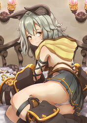  animal_ears babystar bad_id bad_pixiv_id blush breasts claw_(weapon) claws erune female gloves granblue_fantasy grey_hair hip_vent looking_at_viewer medium_breasts orange_eyes panties pantyshot photoshop_(medium) pleated_skirt sen_(granblue_fantasy) skirt smile solo underwear weapon white_panties 