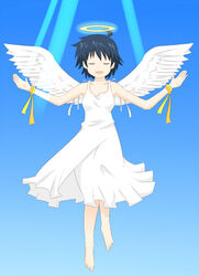  angel bad_id bad_pixiv_id black_hair closed_eyes female halo saitou_nagisa shinryaku!_ikamusume short_hair solo wings yaminatsu 