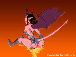  ass black_hair blizzard_entertainment breasts burning butt_on_fire demon digital_media_(artwork) ear_piercing ear_ring female fire hair hand_on_butt horn humanoid humanoid_pointy_ears lava membrane_(anatomy) membranous_wings microsoft not_furry open_mouth pain piercing pink_body ring_piercing smoke solo spade_tail succubus_(warcraft) tail warcraft whiteguardian wings xbox_game_studios 