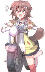  +++ :d absurdres animal_ears bad_perspective bare_shoulders blush_stickers bone_hair_ornament braid breasts cartoon_bone cleavage collar commentary_request dog_ears dog_girl dog_tail dress fangs female hair_between_eyes hair_ornament hair_over_shoulder highres hololive inugami_korone inugami_korone_(1st_costume) jacket kneehighs long_hair looking_at_viewer low_twintails medium_breasts motor_vehicle motorcycle off_shoulder open_clothes open_jacket red_collar red_eyes red_socks simple_background sleeveless sleeveless_dress smile socks solo tail thick_eyebrows twin_braids twintails umberblack v-shaped_eyebrows virtual_youtuber white_background white_dress yellow_jacket 