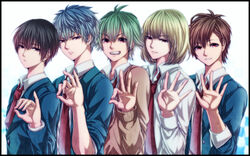  .flow 5boys ahoge alternate_costume asymmetrical_bangs backlighting bad_id bad_pixiv_id black_border black_hair blonde_hair blue_hair blue_jacket border brown_cardigan brown_hair buttons cardigan checkered chie_(lcddem) closed_mouth collared_shirt crossover expressionless from_side genderswap_(ftm) green_hair grey_hair hair_between_eyes half-closed_eyes hand_gesture hand_up head_tilt jacket lcddem light_smile lips long_sleeves looking_at_viewer madotsuki male_focus medium_hair multiple_boys multiple_crossover necktie nose oerba_yun_fang ok_sign olmatown open_clothes open_jacket parted_lips red_eyes red_necktie rule_63 sabitsuki school_uniform shirt short_hair simple_background sleeves_rolled_up smile smirk suit teeth trait_connection tsurime unworn_jacket urotsuki usotsuki v-shaped_eyebrows waving white_background white_shirt yume_2kki yume_nikki yume_nisshi 