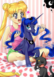  2015 alicorn crossover daughter-of-fantasy domestic_cat equid equine feathered_wings feathers felid feline felis female feral friendship_is_magic group hasbro hi_res horn human luna_(sailor_moon) mammal my_little_pony mythological_creature mythological_equine mythology princess_luna_(mlp) sailor_moon_(series) smile usagi_tsukino wings 