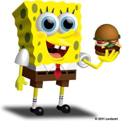  2011 3d_(artwork) anthro blue_eyes burger cheese dairy_products digital_media_(artwork) food fruit krabby_patty lestaret lettuce marine meat necktie nickelodeon onion open_mouth plant sandwich_(food) sea_sponge solo sponge spongebob_squarepants spongebob_squarepants_(character) teeth tomato tongue vegetable 