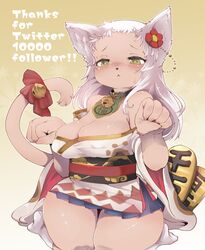  brown_eyes feline female furry japanese_clothes long_hair solo white_hair yeti_(mu_kaiten) 