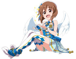  :d angel_wings argyle_clothes argyle_legwear badge beret blue_bow blue_gloves blue_necktie blue_shirt bow bow_legwear breasts brown_eyes brown_hair buttons clothes_between_thighs commentary_request cupping_hands detached_collar double-breasted feathered_wings feathers female fingerless_gloves gloves hagiwara_yukiho hat hat_bow idolmaster idolmaster_(classic) idolmaster_platinum_stars jewelry medium_breasts necklace necktie open_mouth overskirt own_hands_together shirt shoes short_hair signature simple_background single_fingerless_glove single_glove single_wrist_cuff sitting skirt sleeveless sleeveless_shirt smile solo sparkle takeya_yuuki thighhighs twinkle_star_(idolmaster) white_background white_feathers white_hat white_wings wings wrist_cuffs 