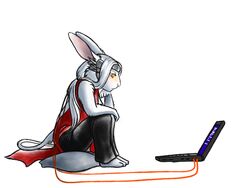  2015 4:3 android anthro avalenna bored cable clothed clothing computer conditional_dnp digital_media_(artwork) dress electronics faraden female fur glowing glowing_eyes hair lagomorph laptop legacy_(ratte) leporid machine mammal orange_eyes pure_faraden rabbit ratte robot simple_background solo white_body white_fur white_hair 