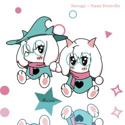  anthro blush bovid caprine clothing deltarune duo eyewear floppy_ears fluffy fur glasses goat hat headgear headwear hi_res humanoid male mammal milin_goatmonsto pawpads paws ralsei robe scarf simple_background undertale_(series) white_body white_fur 