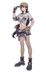  baseball_cap bikini bikini_under_clothes black_bikini black_hair breasts crop_top elbow_pads female final_fantasy final_fantasy_vii final_fantasy_vii_ever_crisis frayed_clothes frayed_skirt fujise_lisa full_body hat highres long_hair low-tied_long_hair miniskirt official_alternate_costume official_art see-through_clothes see-through_shirt shirt single_elbow_pad skirt smile solo standing swimsuit teardrop_earrings third-party_source tied_shirt tifa_lockhart tifa_lockhart_(lifeguard) two-tone_headwear wet wet_clothes wet_shirt whistle whistle_around_neck 