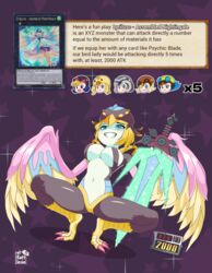  duel_monster elrafflesia english_text highres lyrilusc_-_assembled_nightingale lyrilusc_-_beryl_canary lyrilusc_-_celestine_wagtail lyrilusc_-_cobalt_sparrow lyrilusc_-_sapphire_swallow lyrilusc_-_turqouise_warbler non-web_source psychic_blade self-upload smug squatting winged_arms wings yu-gi-oh! 