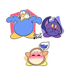  1:1 avian bandana_waddle_dee bird blush closed_eyes embarrassed featureless_crotch forest_draw group hi_res king_dedede kirby_(series) looking_down male meta_knight nintendo non-sexual penguin trio waddle_dee waddling_head 